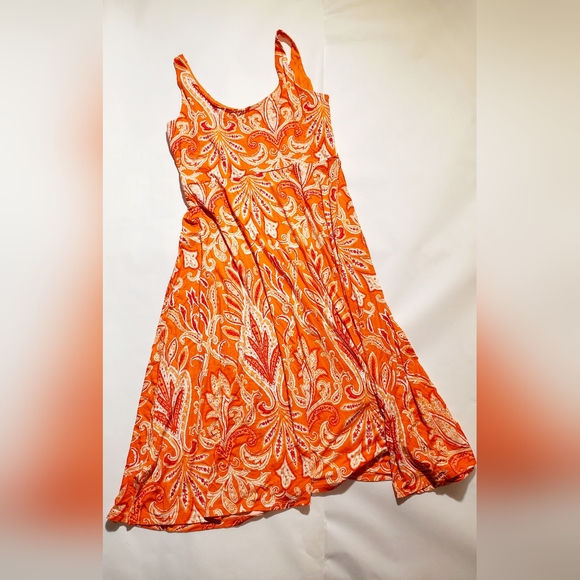 NwT loft orange Paisley flowey dress petite large - Picture 2 of 5
